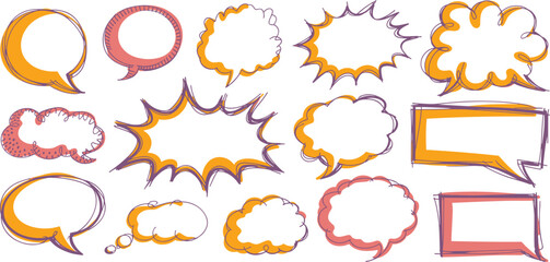 Obraz premium Hand drawn speech bubble collection diverse comic style dialogue boxes communication shapes for graphic design and web elements vibrant doodle style message icons abstract thought clouds for conversat