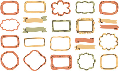Obraz premium Hand drawn doodle frames and banners set playful organic shapes in pastel terracotta sage green and beige for scrapbooking journaling invitations greeting cards and design elements