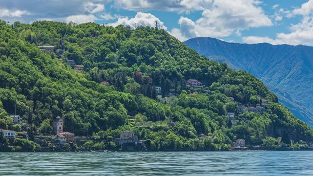 Time lapse, Italian settlement on a hills of a mountain near Lake Como. Bellano, Lombardy, Italy.