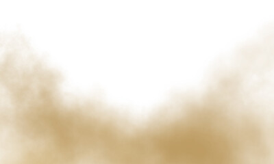 Dust sand soil smoke cloud particles isolated on transparent white background. Brown sandstorm smog sand dust explosion rising. Design elements for Compositing, covering, overlay, PNG