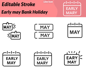 Obraz premium Early May Bank Holiday icon featuring a calendar marked in early May, blooming flowers. Bright sun and festive bunting. Symbolizes spring celebration, public holiday, relaxation, outdoor activities.