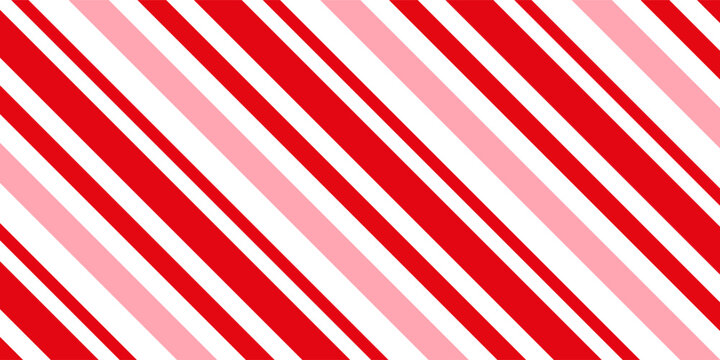 Candy cane Christmas background, peppermint diagonal stripes print seamless pattern