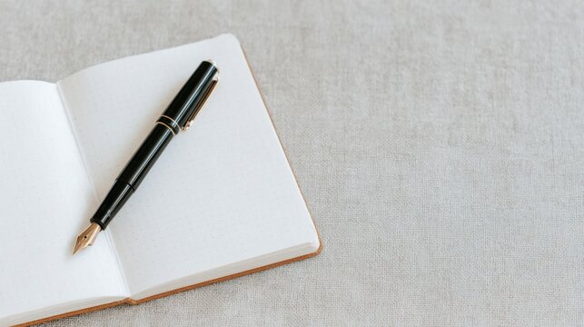A pen is sitting on top of a notebook
