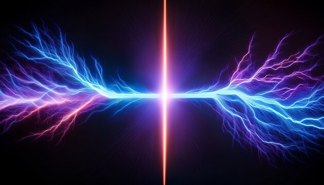 Electric Arc Vibrant Blue And Purple Plasma Discharge Between Electrodes In The Dark