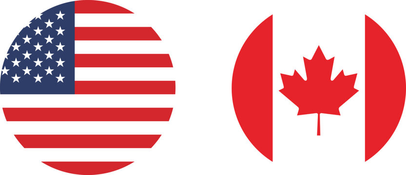 A set of circular icons of the flags of the United States of America and Canada.