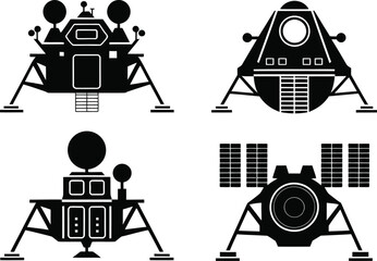 Spacecraft Lunar Lander Module Silhouette Vector Icon Set