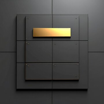 Abstract Square Geometric Composition with Gold Rectangle Element on Grey Background