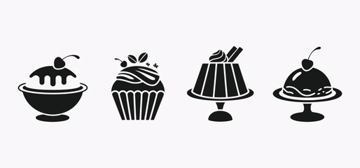 Dessert Food Silhouette Icons Set Vector