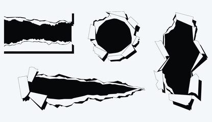 Torn Paper Holes and Ripped Edges Vector Silhouette Set
