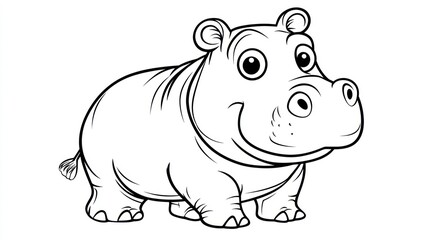 Obraz premium Cartoon hippopotamus, outlined, black and white. Possible use children's book illustration