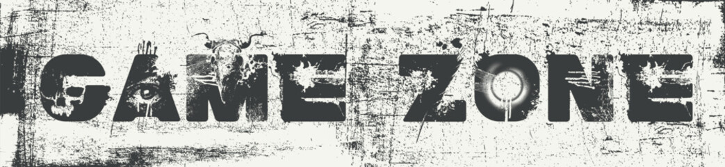 Obraz premium Game Zone Grunge Typography Poster, Gaming Club Banner, Dark Gamer Room Wall Art