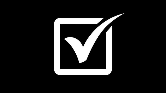 White, checkmark, inside, square, box, animation, on, black, background, minimalist, tick, symbol, for, task, completion, approval, and, modern, UI, design, elements.
