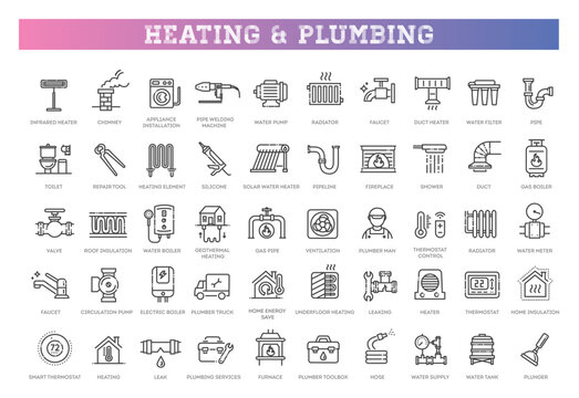 Plumbing and heating icons. Vector symbols