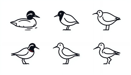 Obraz premium A set of simple line drawings of various bird species
