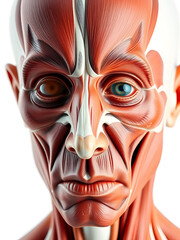 Obraz premium Extreme closeup of human facial muscles and the eye region, a medical anatomy reference on a white background for myology or physiology study