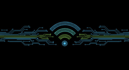 Obraz premium Wi-Fi symbol with circuit design on dark background