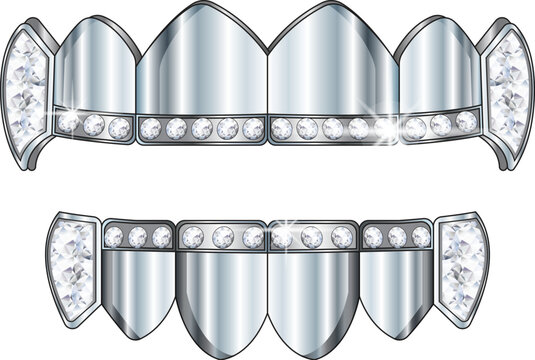 Grillz Teeth Diamond Silver Diamond Vector