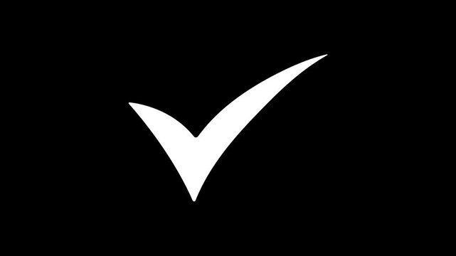 Simple, white, tick, symbol, motion, graphic, ideal, for, verified, status, positive, feedback, correct, answers, and, clean, digital, marketing, content, on, a, dark, canvas.
