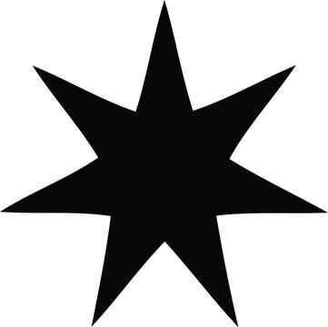 A black seven-pointed star icon sits centered featuring sharp geometric points and minimalist flat design