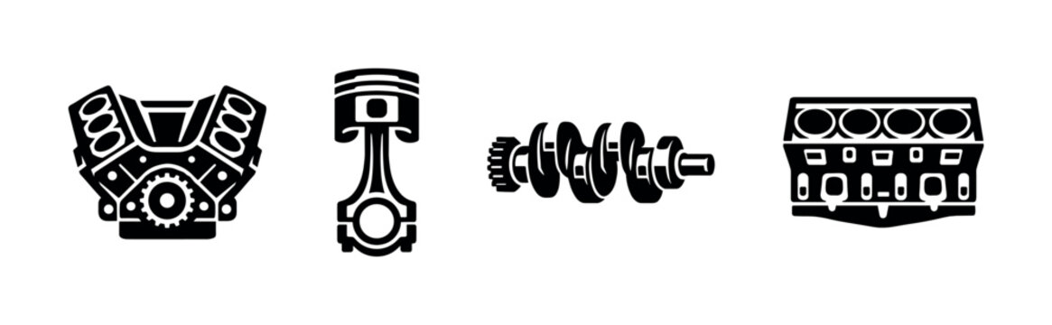 Car engine parts icons set, flat vector illustration