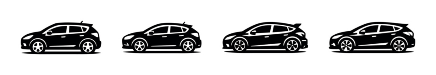 Naklejka premium Set of four cars in profile view, flat vector illustration