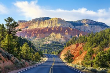 Scenic highway winding through the colorful canyons of Utah during daylight