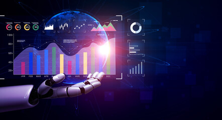 Obraz premium An AI dashboard for business data analysis and performance monitoring. A collection of AI generated charts for strategic company evaluation. Motif