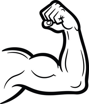 Strong muscular arm outline illustration showcasing biceps and forearm representing strength power and fitness ideal for gym and workout designs