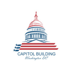 United States Capitol building icon in Washington DC isolated on white backgrpound
