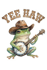 Cowboy Frog Playing Banjo Cartoon Design
