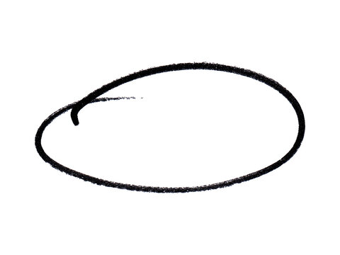 Hand drawn black marker circle or oval highlight frame for emphasis isolated on white background
