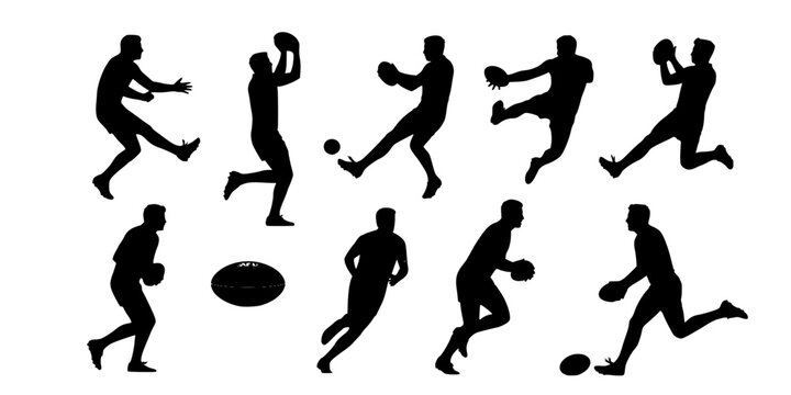 black and white vector illustration Afl Silhouette, Afl Svg, Australian rules football svg, Australian rules football silhouette, Australian afi clipart, Afi vector set
