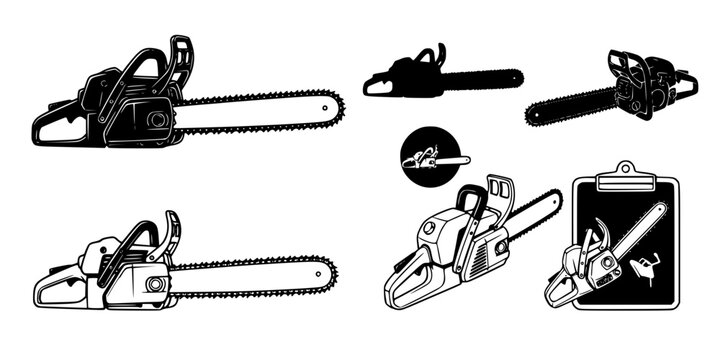 Chainsaw, Chainsaw silhouette, Chain saw icon, Chain saw vector set, Chainsaw illustration, Chainsaw clipart set

