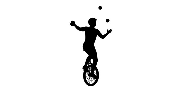 circus player , riding bike , juggling silhouette vector illustration
