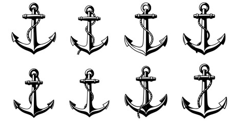 Ship Anchor Silhouette, Anchors Icons Set, Ship Anchor Vector, Ship Anchor, Anchor Silhouettes set
