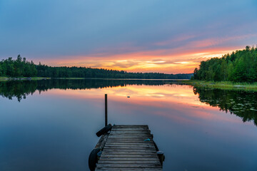 Hallangen lake pier at sunset. Kalmar region. Sweden © Pawel Pajor