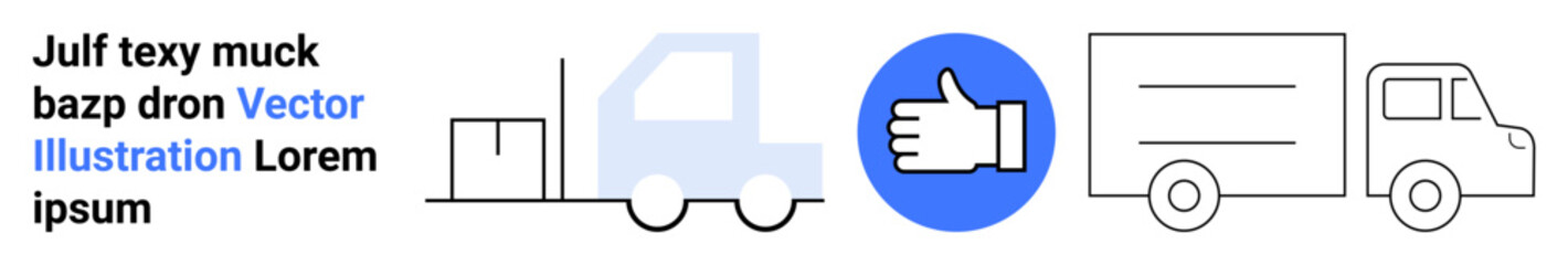 Obraz premium Logistics, delivery services, transport, supply chain operations, efficiency, goods management. Minimal black and blue truck icons with a thumbs-up symbol. Logistics and delivery services concept