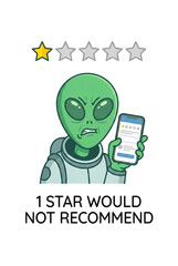 Grumpy Alien One Star Phone Review Illustration