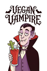 Vegan Vampire Cartoon Drinking Bloody Smoothie