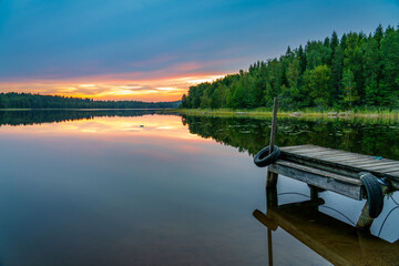 Hallangen lake pier at sunset. Kalmar region. Sweden © Pawel Pajor