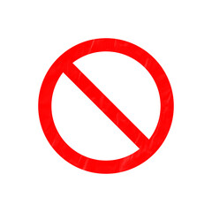 Obraz premium Red prohibition symbol with crumpled texture isolated on white background, forbidden or no entry sign icon. 