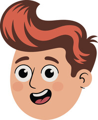 Obraz premium Quiff cartoon face portrait with trendy hairstyle and cheerful expression