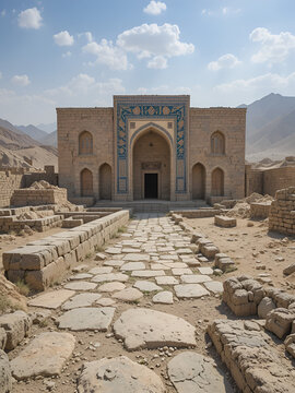 Border between Uzbekistan and Afghanistan at the Old Termez archaeological site in the Al Hakim At-Termizi architectural complex,  Surxondaryo Region of southern Uzbekistan, Central Asia