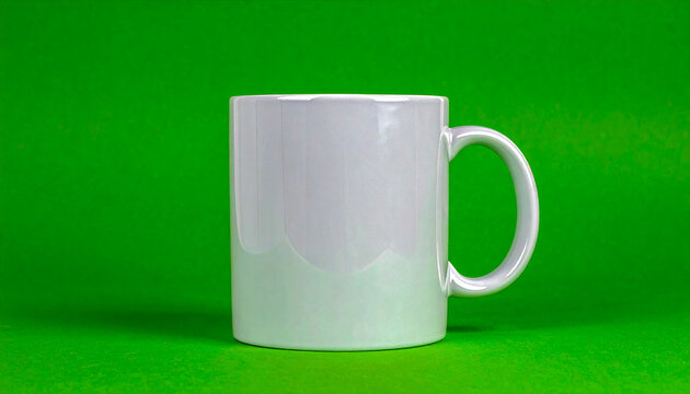 Taza blanca girando suavemente sobre expositor con fondo verde chroma key neutro, iluminaci&oacute;n uniforme y estilo hiperrealista en 4K, ideal para edici&oacute;n y composici&oacute;n.