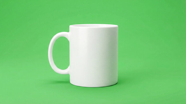 Taza blanca girando suavemente sobre expositor con fondo verde chroma key neutro, iluminaci&oacute;n uniforme y estilo hiperrealista en 4K, ideal para edici&oacute;n y composici&oacute;n.