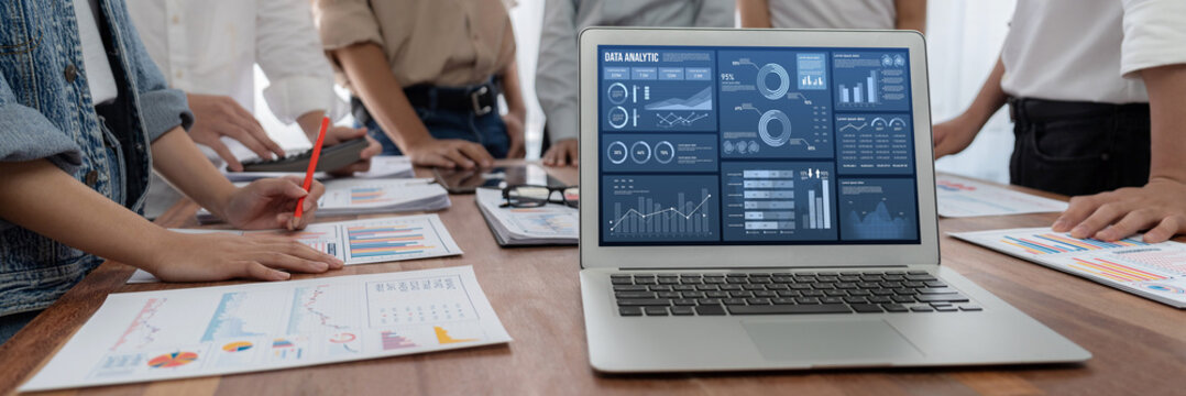 Business data dashboard provide business intelligence analytic for marketing strategy planning brisk with big data set to analyze customer demands and foreseeing business future