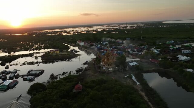 Sacred temple and floating fishing village Tonle Sap