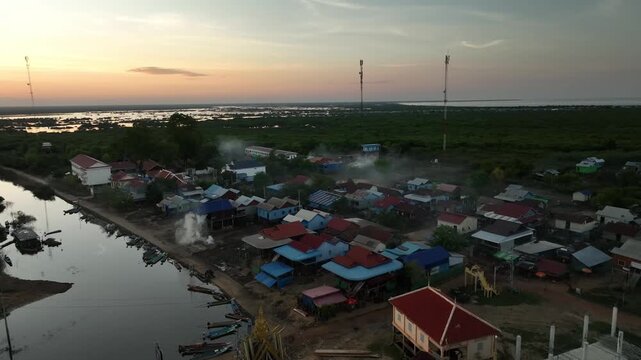 Sacred temple and floating fishing village Tonle Sap