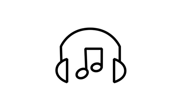 Headphones Audio Motion Icon. Animated outline icon of headphones with musical notes representing digital audio streaming and music entertainment.