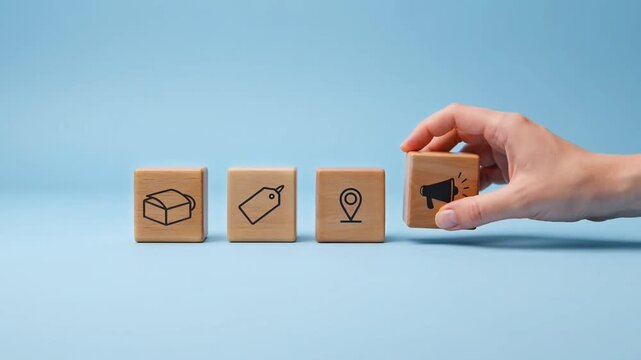 Marketing Strategy and Business Growth Concept with Wooden Blocks.